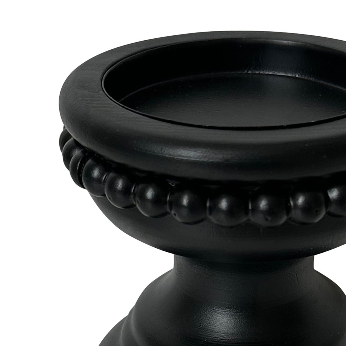 dwellington Farmhouse Rustic Wood Pillar Candle Holder, Decorative Beaded Candlestick Holder Stand for Home Décor, Gifts, Wedding (Black)