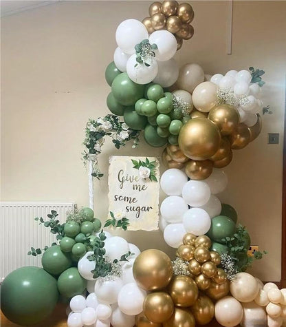 MEBAY Sage Green White Gold Balloon Garland Arch Kit, 146Pcs Latex Balloons Different Sizes 18 12 10 5 Inch for Birthday Baby Shower Gender Reveal Wedding Party Decoration