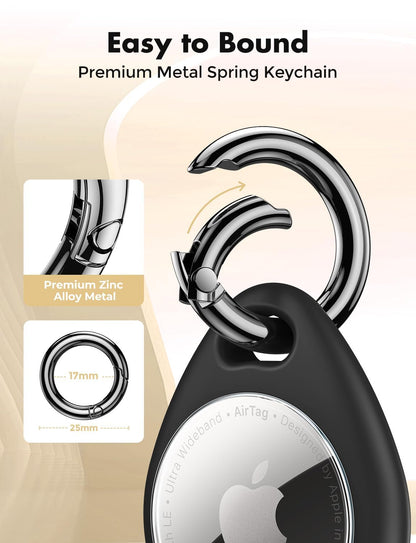 UNBREAKcable Holder for Apple AirTag [Fit Tightly Design] [Easy to Install] [Hold Air Tag Securely] Waterproof TPU Shell Case with All Metal Keychain Key Ring Clip, 4 Pack, Black