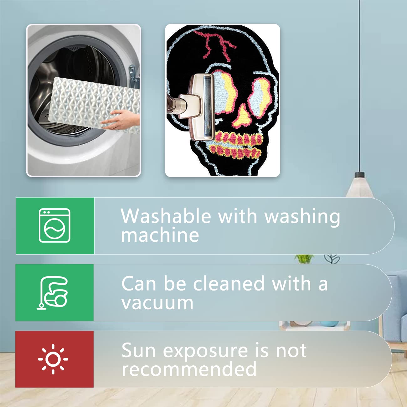 Black Bath Rugs Cartoon Fun Skull Head Area Rug Microfiber Bathroom Mat Soft Large Welcome Doormat Indoor Carpet Kitchen Living Room Non-Slip Mats Halloween Decorative Mats, 26" x 34"