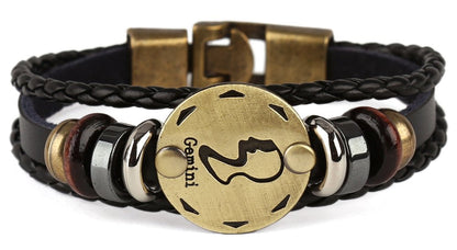 Hamoery Punk Alloy Leather Bracelet For Women Constellation Braided Rope Bracelet Bangle Wristband(Gemini)