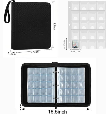 Mini Game Card Binder, 300 Slots Portable Card Holder Organizer, Water-Resistant Faux Leather Zipper Case for Game NFC Tags, SD Memory Cards, PS Vita Cartridges