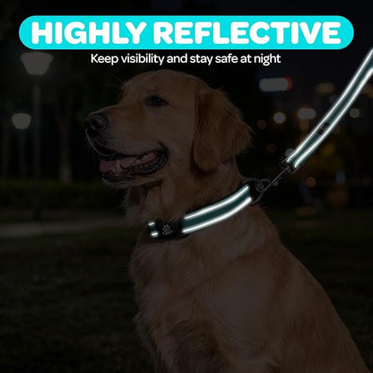 FURRYFECTION Reflective Dog Collar and Leash Set with Quick Release Buckle, Padded with Neoprene Adjustable Nylon Dog Collar for Small Medium and Large Dogs (Large Collar+5FT Leash, Teal)