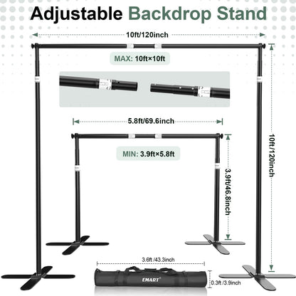 EMART Pipe and Drape Backdrop Stand Kit 10x10ft, Heavy Duty Back Drop Adjustable Stand with X-Shaped Base, Metal Background Frame for Parties Wedding Birthday Decoration Photography Photo Booth Video