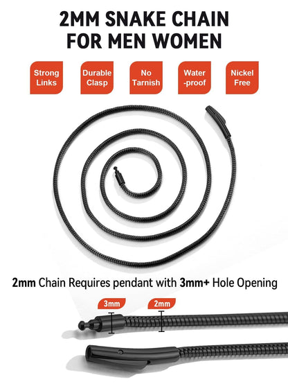 FaithHeart Snake Chains for Women Black Stainless Steel 2 MM Mens Chain Necklace 18 Inch Choker Chains for Ladies