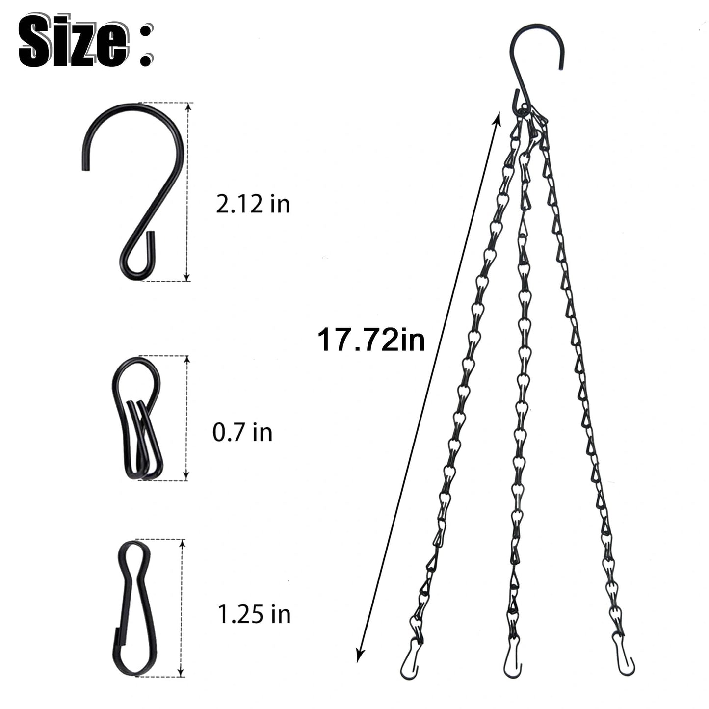 XXFBJNMD 8 Pcs Hanging Chain 17.7 Inches Black Hanging Plant Chain and Hooks 3-Point Basket Replacement Chain for Planters, Bird Feeders, Lantern, Lamp