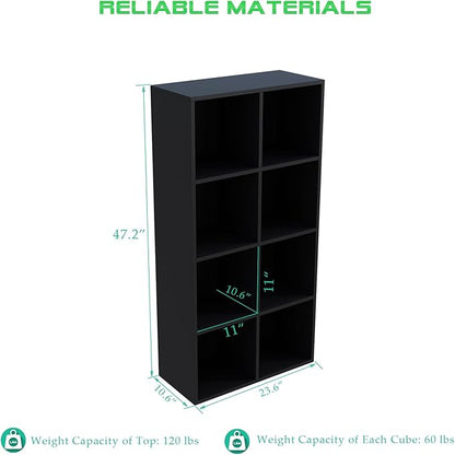 OSCHF 8-Cube Storage Shelf Bookcase - Wooden 4-Tier Floor Standing Open Bookshelf, Modern TV Stand up to 55 Inchs for Home and Office, Black