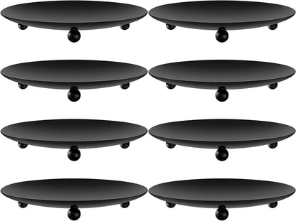 Bgtecho 8PCS Black Candle Holder Iron Plate, 4'' Stand for LED & Wax Candles, Decorative Pillar Plate for Incense Cones, Spa, Weddings, Party