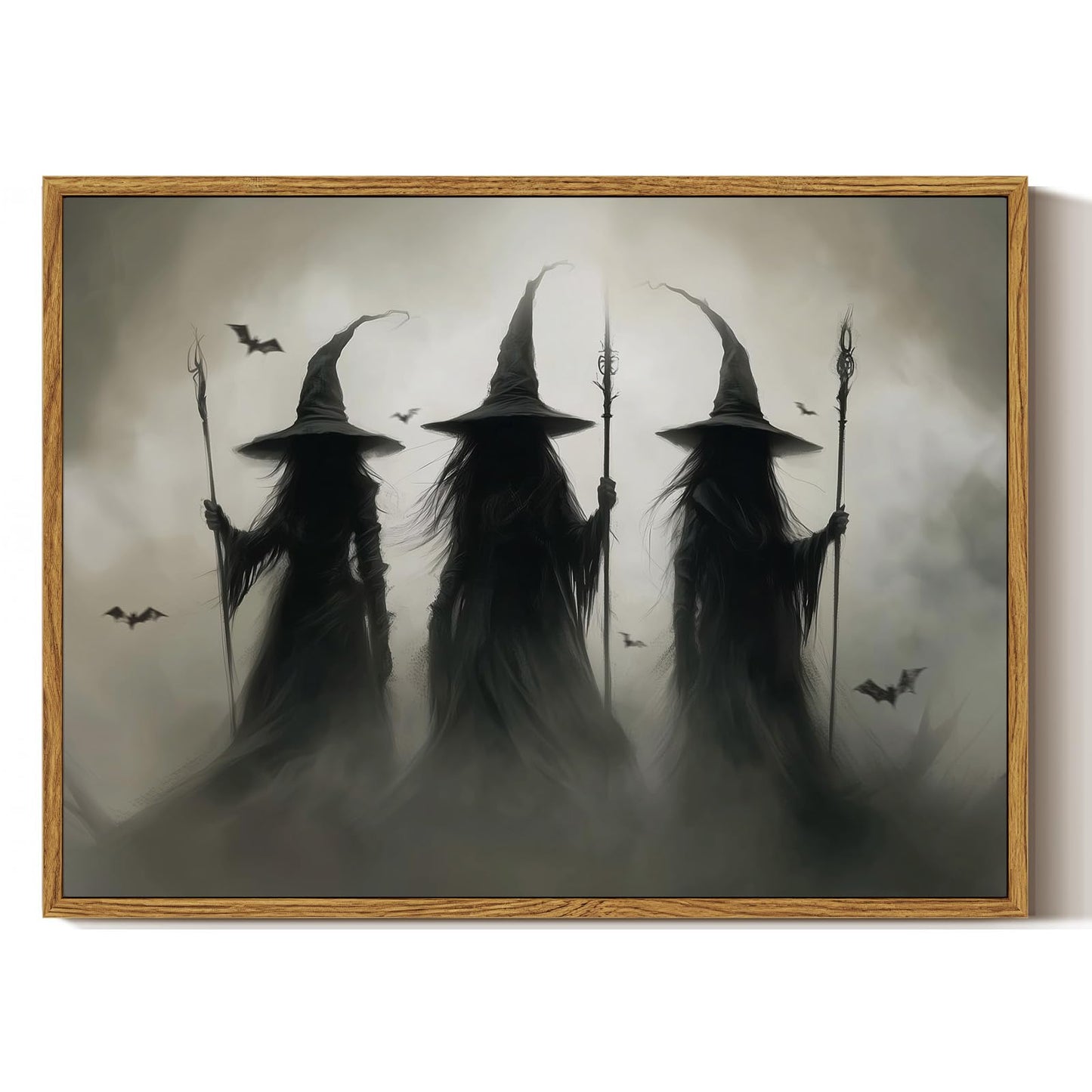 ARPEOTCY Framed Canvas Wall Art, 16x12 Inch Three Witches Print for Halloween Wall Art, Witchcore Gothic decor for Bedroom, Living Room, or Haunted Entryway