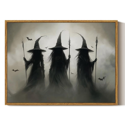 ARPEOTCY Framed Canvas Wall Art, 16x12 Inch Three Witches Print for Halloween Wall Art, Witchcore Gothic decor for Bedroom, Living Room, or Haunted Entryway