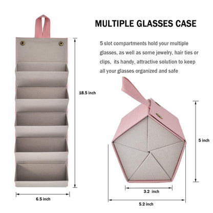 Kenpal Sunglasses Storage Organizer Holder Foldable Travel Case with 5 Slot Compartments for Multiple Glasses (Mosaic Pink)