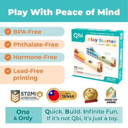 QBI Magnetic Blocks Play Starter Set – STEM Magnet Building Toys for Kids Ages 3-5, 4-in-1 Race Car Track with 4 Cars & 2 Ramps, Birthday Gift (36 PCS)