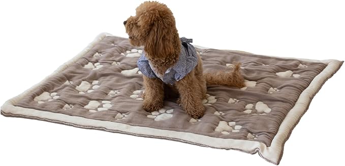 PetMat in Mocha/Beige| Organic Cotton Crate Pad for Small Dogs, Cats & Nursery | Seamless & Reversible | Washable | 3D Knit Comfort | 28x40 in Mat for Crates or Changing Tables
