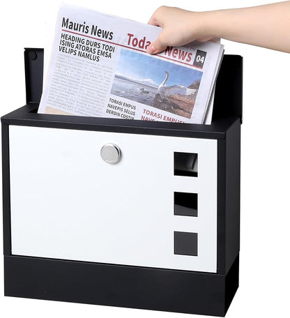 Locking Mailbox Wall Mounted Vertical– Jssmst mailboxes with Key Lock and Newspaper Compartment, Key Lock Drop Box Large Capacity, 14.3 x 3.8 x 11.8 Inch, White，SM-HPB911WN