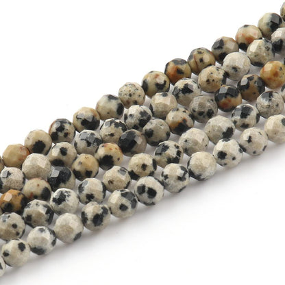 Song Xi 90pcs 4mm Natural Dalmatian Gemstone Beads Faceted Round Loose Stone Beads for Jewelry Making