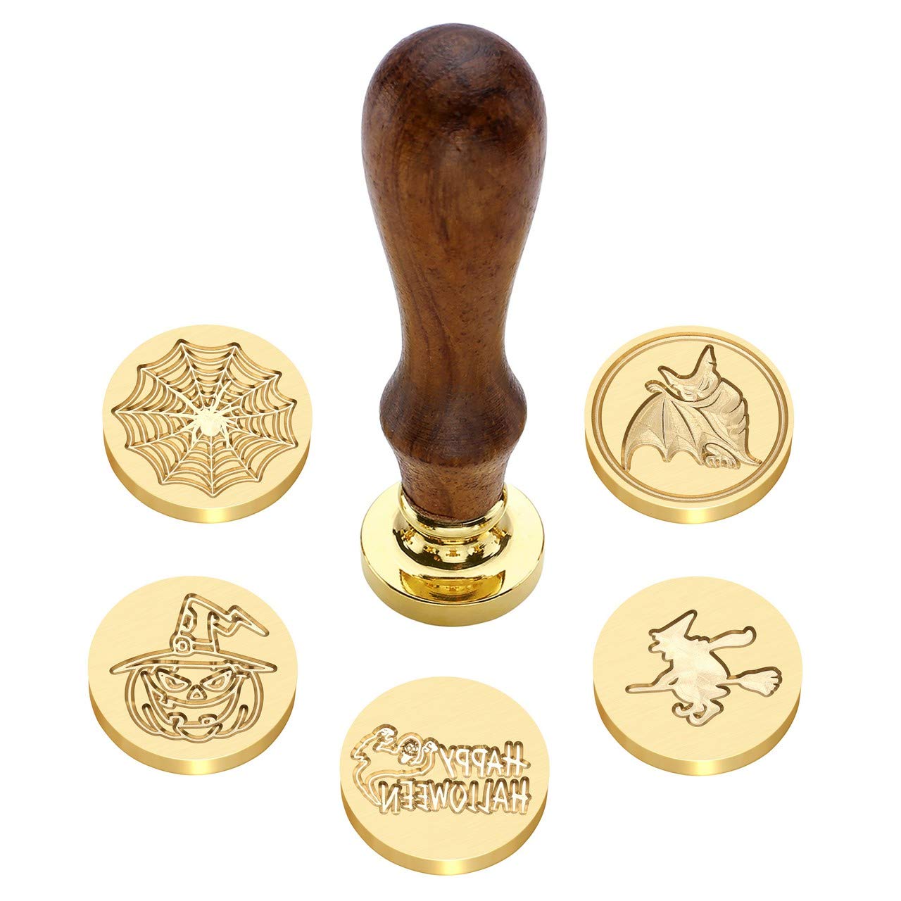 Yoption 6 Pcs Wax Seal Stamp Set, Halloween Sealing Wax Stamps Kit, Wooden Handle with Brass Head for Halloween Invitation Gift Cards