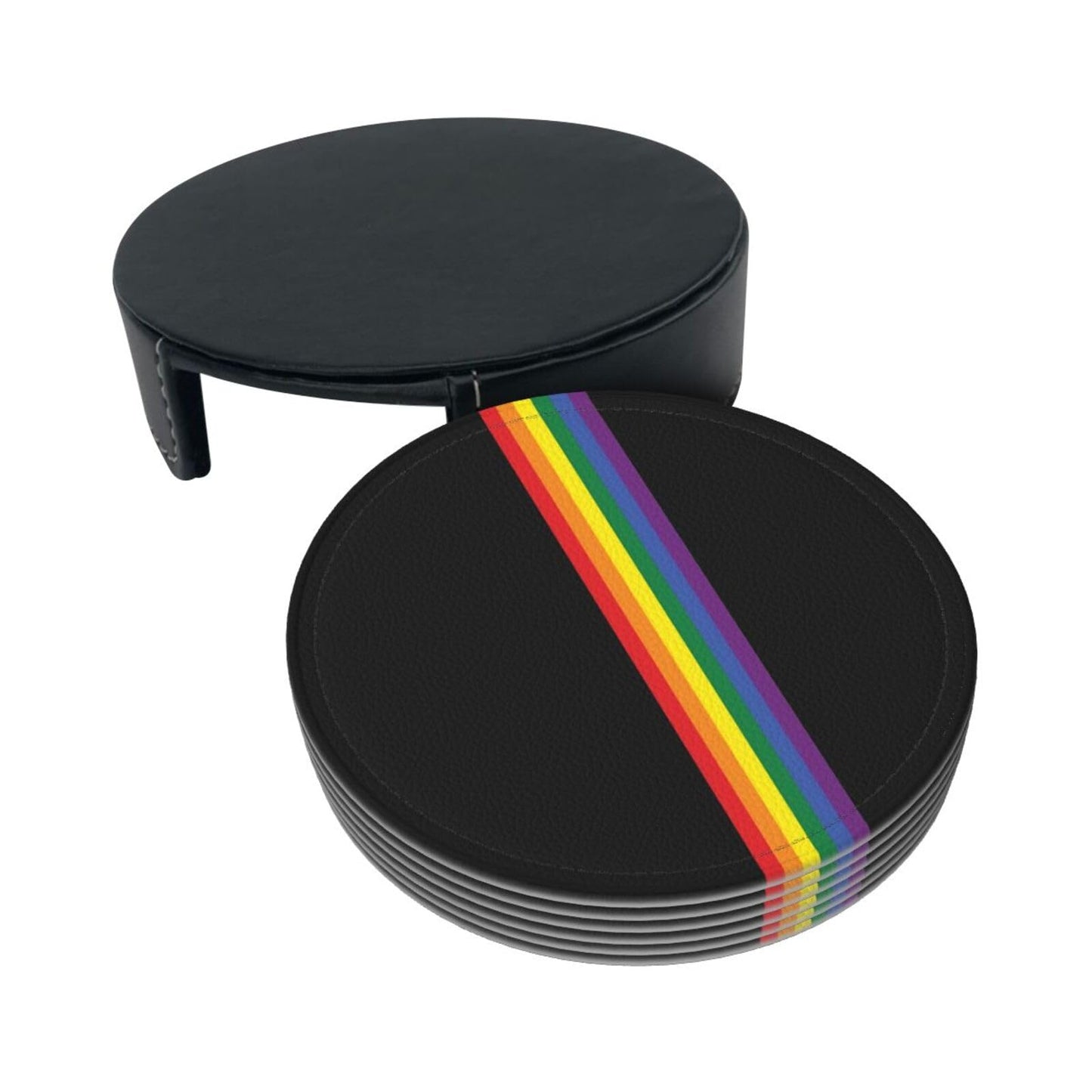 6pcs Rainbow LGBT Gay Pride Drinking Coasters Leather Coaster with Holder Coasters for Coffee Table Kitchen Table Bar, Home Office