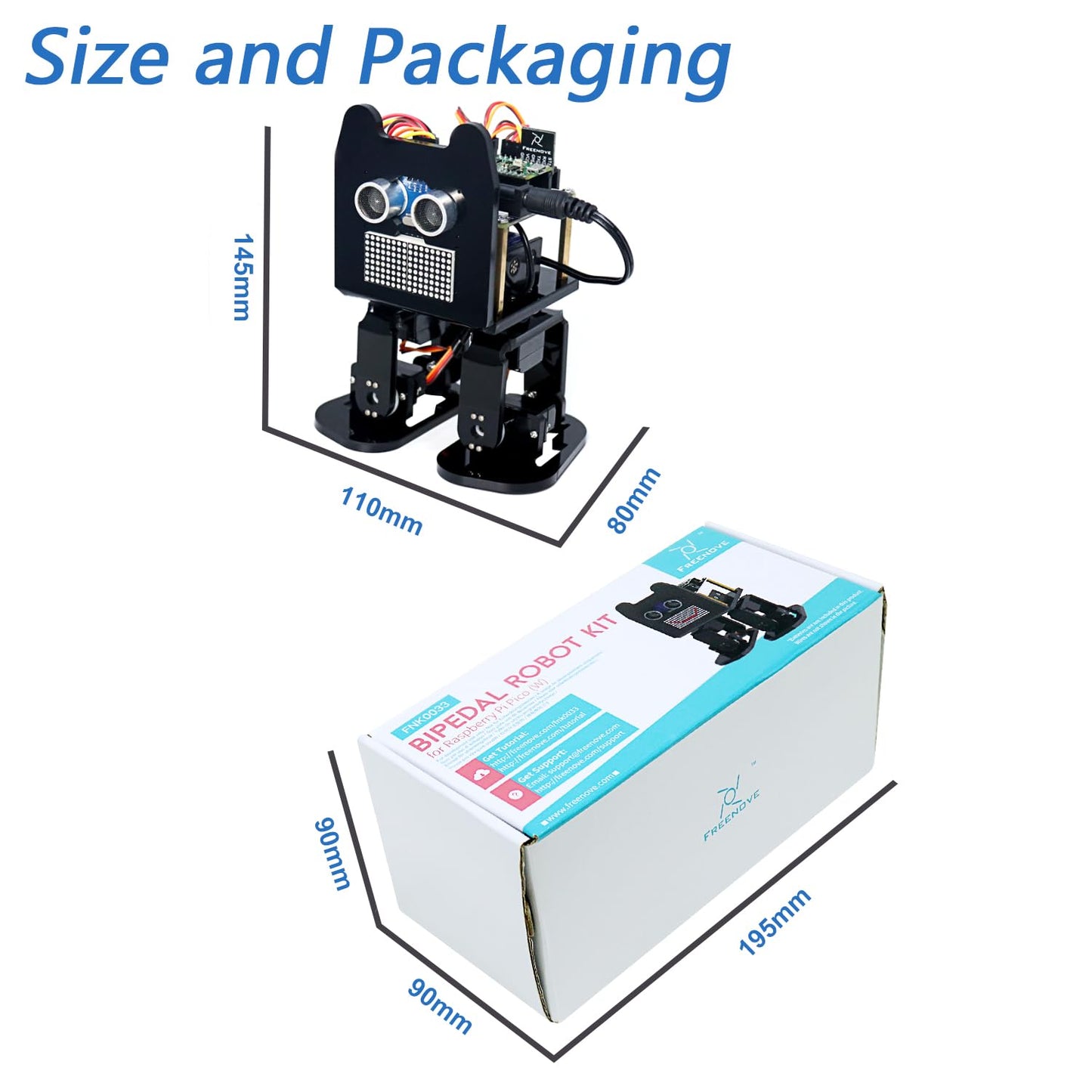 Freenove Bipedal Robot Kit for Raspberry Pi Pico W (Included) (Compatible with Arduino IDE), LED Matrix Expressions, Obstacle Avoidance, Colorful Lights, Buzzer, Speaker, App
