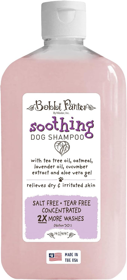 Bobbi Panter Soothing Dog Shampoo Tea Tree, Lavender, Cucumber & Oat Protein – Natural Formula for Sensitive Skin & Irritation Relief, Tear-Free, 30:1 Concentrate, Made in USA, 14 oz
