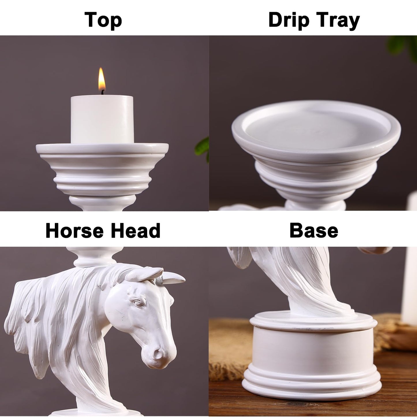Horse Candle Holder 12 Inch – Rustic Equestrian Stallion Figurine for Farmhouse Table Centerpiece, Western Mantel Decor, Entryway Console Display, Resin Horse Statue with Pillar Candle Tray