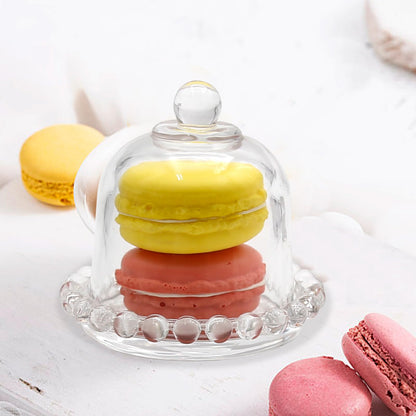 MDEOOSKY 4 PCS Mini Cake Domes Cookie Display Cake Holder Cake Stand Cake Plate Dome Cover Fruit Glass Cover Shield for Birthday Wedding Halloween Christmas, 3.94" x 3.94" x 3.34"