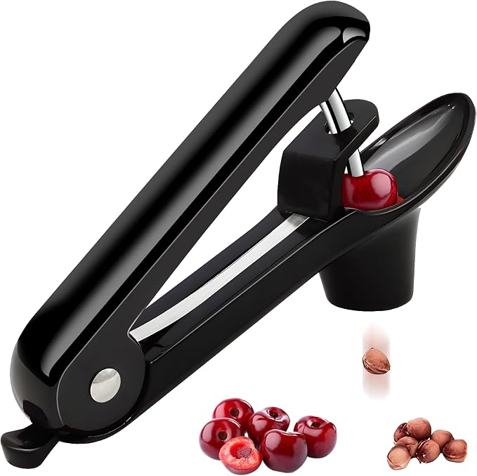Cherry Pitter, Cherry Pit Remover Tool Cherries Corer Pitter with Hand-held Push, Olive Seed remover stones with lock design, Durable Cherries seed Corer for Cherry Jam -Black