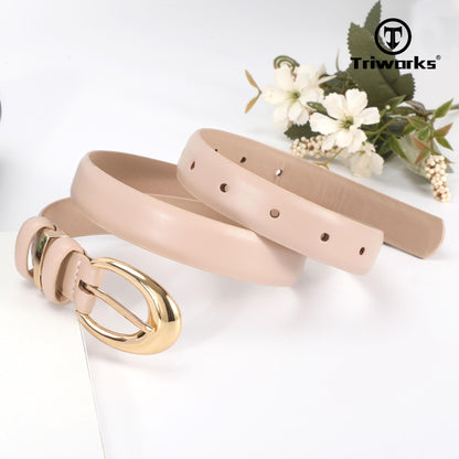 TRIWORKS 3 Pack Women Leather Belt for Jeans Pants Fashion Ladies Faux Leather Belt with Gold Buckle