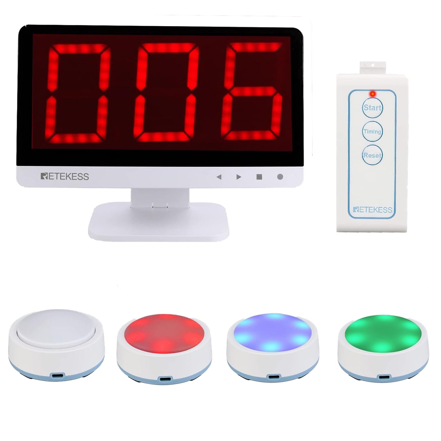 Retekess TM101 Wireless Buzzer System,Answer Buzzers with Lights & Sound,Add Up to 32 Buttons,262ft, Game Show Buzzers for Classroom,Family Feud Adult Trivia Game Night,Back to School