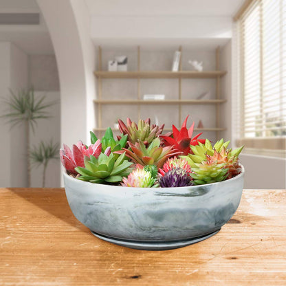 G EPGardening 8 Inch Ceramic Succulent Planter Pots Round Shallow Bonsai Planter Pot for Indoor Plants with Drainage and Plant Saucer
