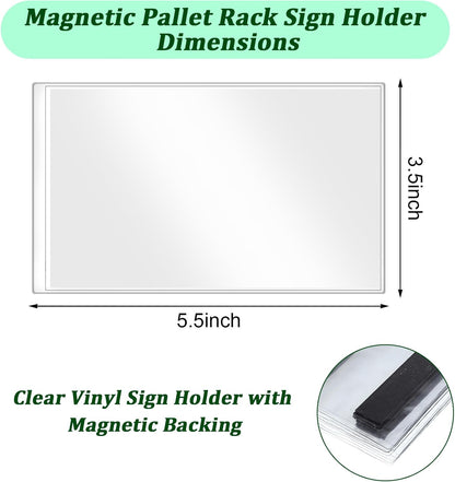 40 Pcs Magnetic Sign Holder, 5.5" x 3.5" Pallet Rack Label Holder with Side Opening, Clear Display Sign Holder, Rack & Shelf Card Holders with Two Magnetic Strips for Home, Office, and Store Displays