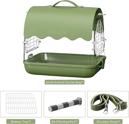 Bird Cage Parrot Cage Bird Carrier Backpack with Perch, Transparent Travel Bird Cage Bag with Shade Cover Visible Window for Parrots Budgie Flight Birdcage(Green)
