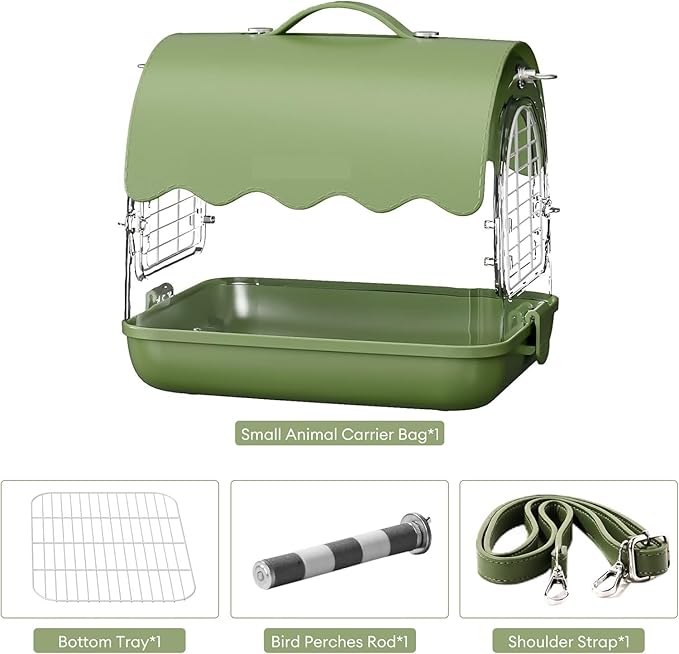 Birdcage Bird Carrier Backpack with Perch, Transparent Travel Bird Cage Bag with Shade Cover Visible Window for Parrots Budgie Bird Flight Cage(Green)