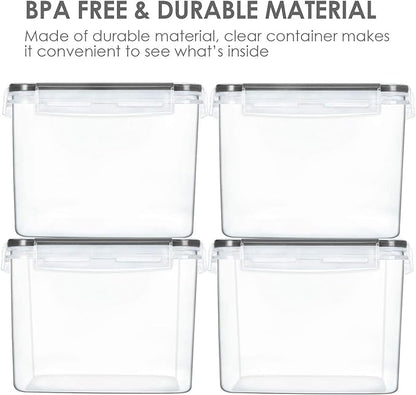 Vtopmart Food Storage Containers 3.3 quart / 3.6L, 4 Pieces BPA Free Plastic Airtight Canister for Flour, Sugar, Baking Supplies, with 4 Measuring Cups and 24 Labels,Black