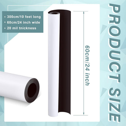 Amylove Blank White Surface Magnet Sheets 24 Inch x 10 Feet, 25 Mil Magnetic Roll Printable Flexible Vinyl Blank Magnetic Sign Sheet Safe for Vehicles DIY Craft Project