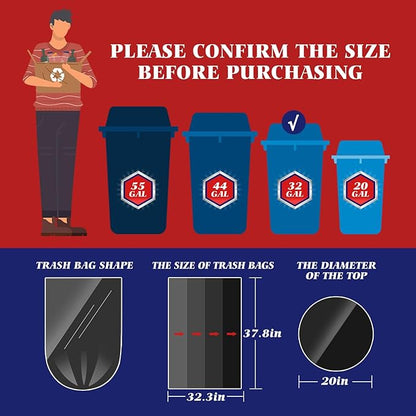 30-33 Gallon 100 Counts Large Trash Bags w/Ties Black Garbage Bags, Large Trash