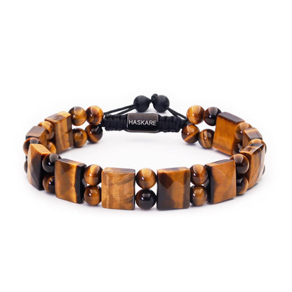HASKARE Protection Crystals Tiger Eye Bracelets for men, Mens Bracelet Beads Healing Crystal Tigers Eye Bracelet, Genuine Stone Anxiety Relief Woven Drawstring Flatbead Bracelets Gift for Him