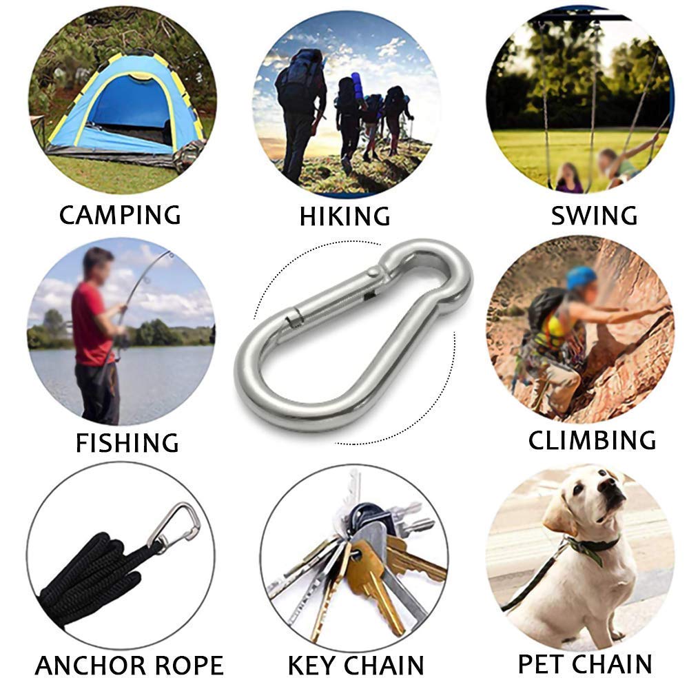 GRANDBUY 4 Inch Large Spring Snap Hook Carabiner, 304 Stainless Steel Heavy Duty Carabiners Clip, Stainless Steel Spring Snaps Hooks Carabiners Outdoor (4 inch,2 Pack)