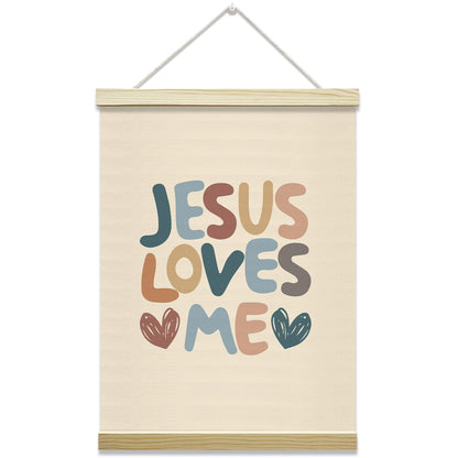 Jesus Loves Me Poster Hanger Frame, Inspirational Bible Verses Posters Canvas Wall Art for Nursery Playroom Home Bedroom Decor, 12x16 Inches -016