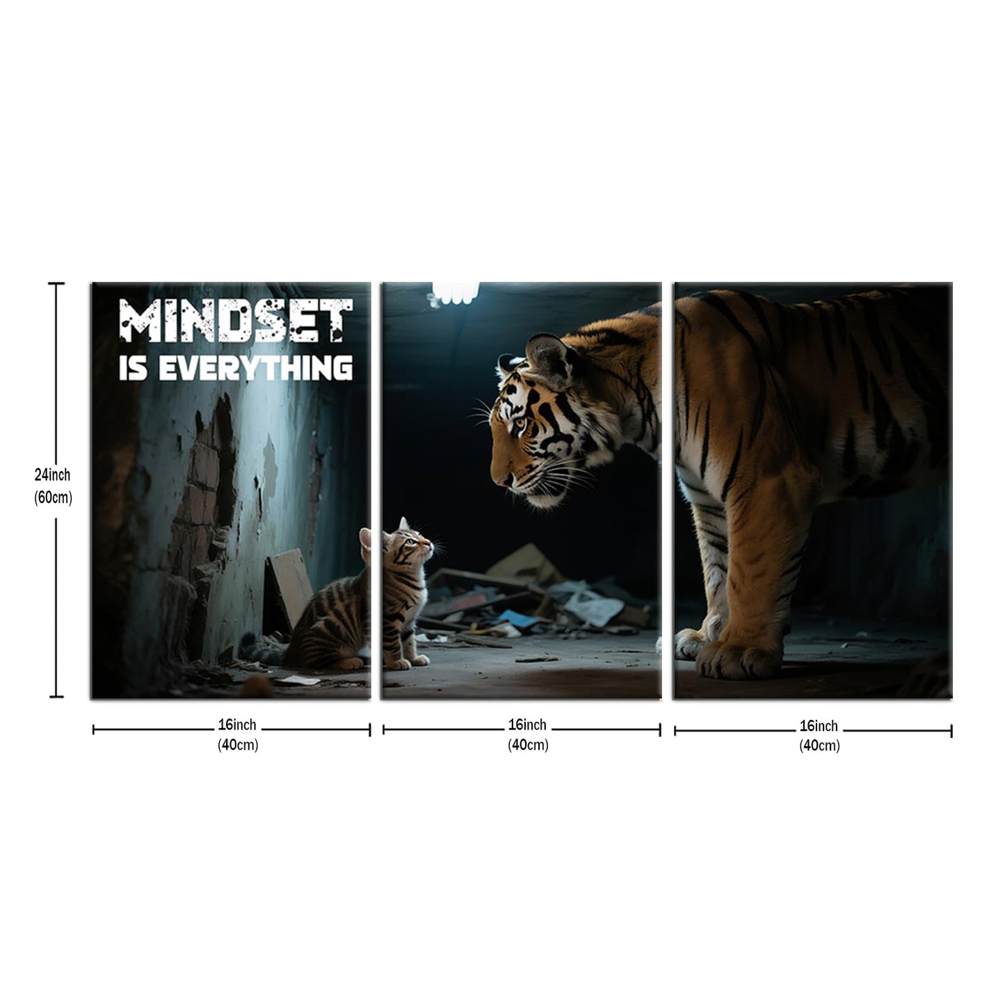 YSPCSUN Inspirational Canvas Wall Art Mindset Is Everything Motivational Office Decor Cat Thinking Like Tiger Success Pictures Framed Large Business Entrepreneur Wall Painting, 48x24 Inch