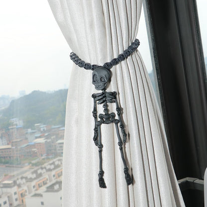 2Pcs Black Skeleton Magnetic Curtain Tieback Halloween Curtain Holdbacks Wall Curtain Ties for Halloween Decor