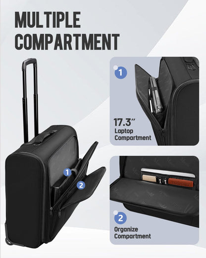MATEIN Rolling Garment Bag with 2 Packing Cubes, Large Check-in Travel Garment Bags with 17.3 Inch Laptop Compartment, Wrinkle Free Wheeled Business Softside Suitcase Luggage for Men and Women, Black