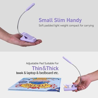 VAVOFO Rechargeable Book Light for Reading in Bed Kids, 7 LED Reading Light with 9-Level Warm Cool White Daylight, Eye Care Lamp with Power Indicator for Bookworms (Purple)