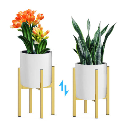DDPow Heavy Plant Stand for 10"-16" Plant Pot Indoor Outdoor Corner, Adjustable Metal Heavy Duty for Large Pot (Golden 1 Pack)