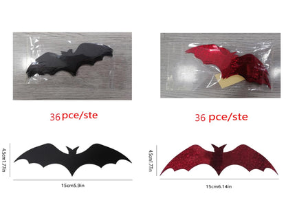 Adam Victor 3D Bats Wall Stickers, Halloween Decors- 36 Black Bats and 36 Red Bats- Halloween Party Decoration