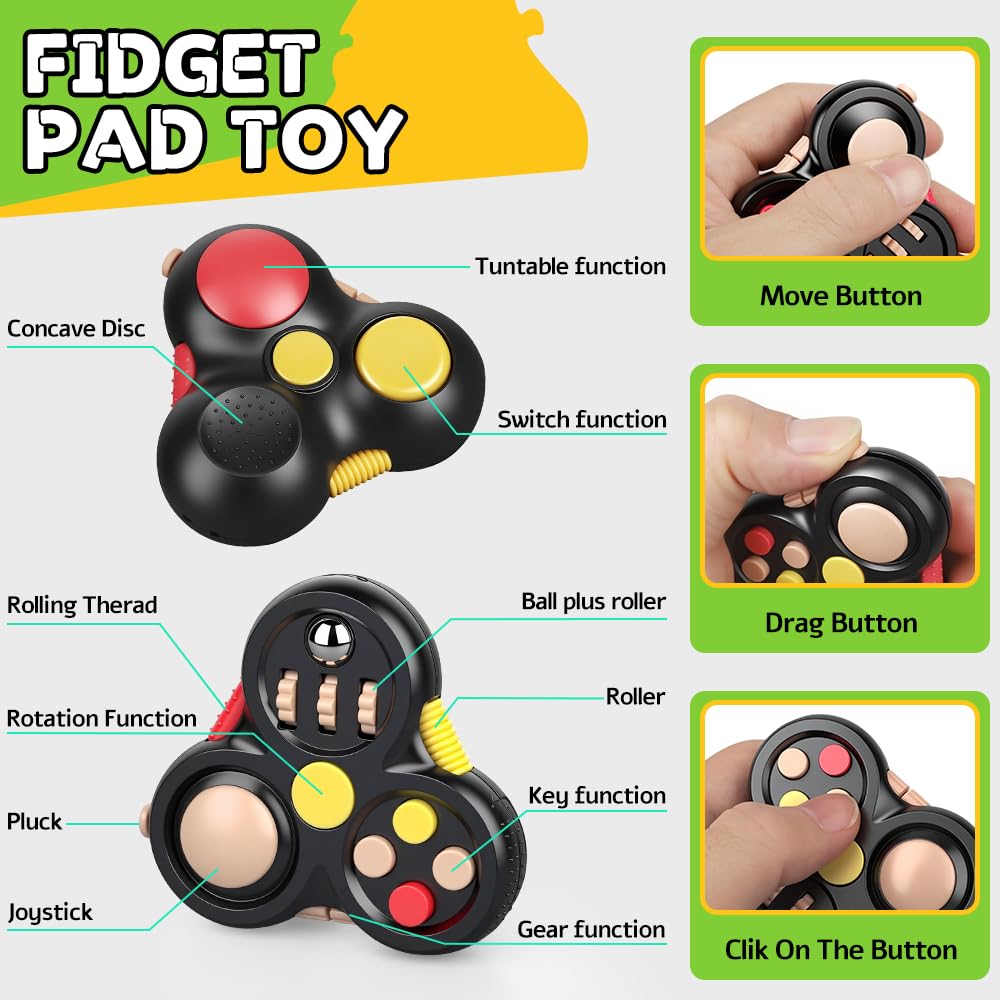 Fidget Toys Set for Adults, Sensory Pack with Fidget Spinner, Robot Spinner, Fidget Cube, Keyboard Clicker Toy, Fidget Pad, Stress Relief Desk Gadget for Office, Birthday Gift Set