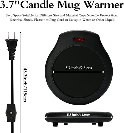 ASAWASA 2Pcs Candle Warmer Plate and Mug Warmer for Large Jar, Safely Releases Scents Without a Flame, Keeps Coffee Tea Milk and Soups Warm in Your Home Office Desktop (Black)
