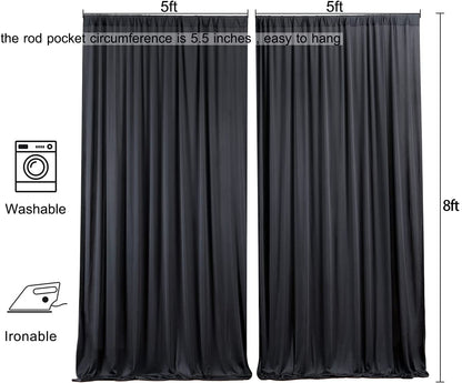 Wrinkle Free Black Backdrop Curtains for Parties, Polyester Photo Backdrop Drapes 2 Panels 5x8ft for Weddings Birthday Photography Background Parties Halloween Decor, 10ft x 8ft