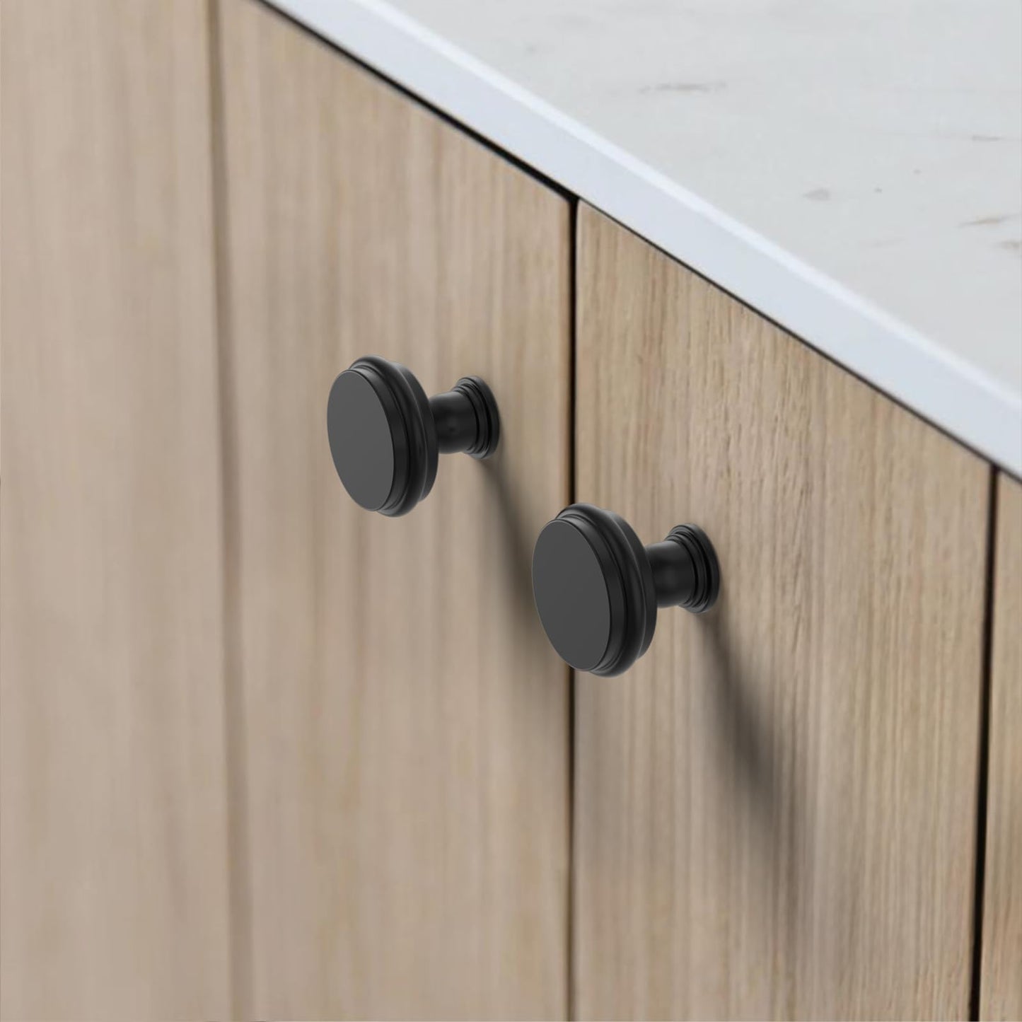 Amerdeco 10 Pack Matte Black Cabinet Knobs 1.3 Inch(32mm) Single Hole Zinc Solid Kitchen Cabinet Handles Round Cabinet Drawer Pulls