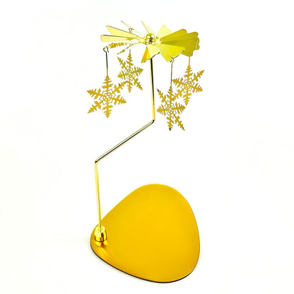 Spinning Candle Carousel Rotary Holder German Rotating Metal Tea Light Holder Chime Candle Spinner for Christmas Gold Snowflake Decor Gifts for Women Sister Mom Hostess Candlestick Table Centerpiece