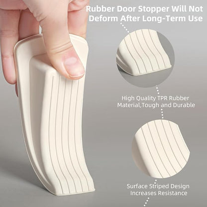 4 Pack Premium Rubber Door Stoppers Wedge, Door Stops for Carpet Heavy Duty Door, for Bottom of Door on Tile, Concrete, Carpet, Wooden Floor (White)